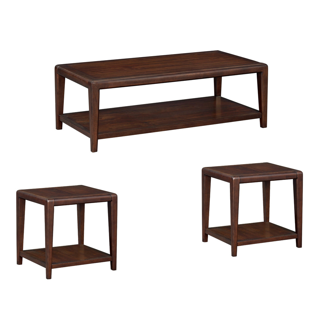 3PC Walnut Finish Coffee Table Set Coffee Table and 2 End Tables Bottom Shelf Modern Living Room Home Furniture