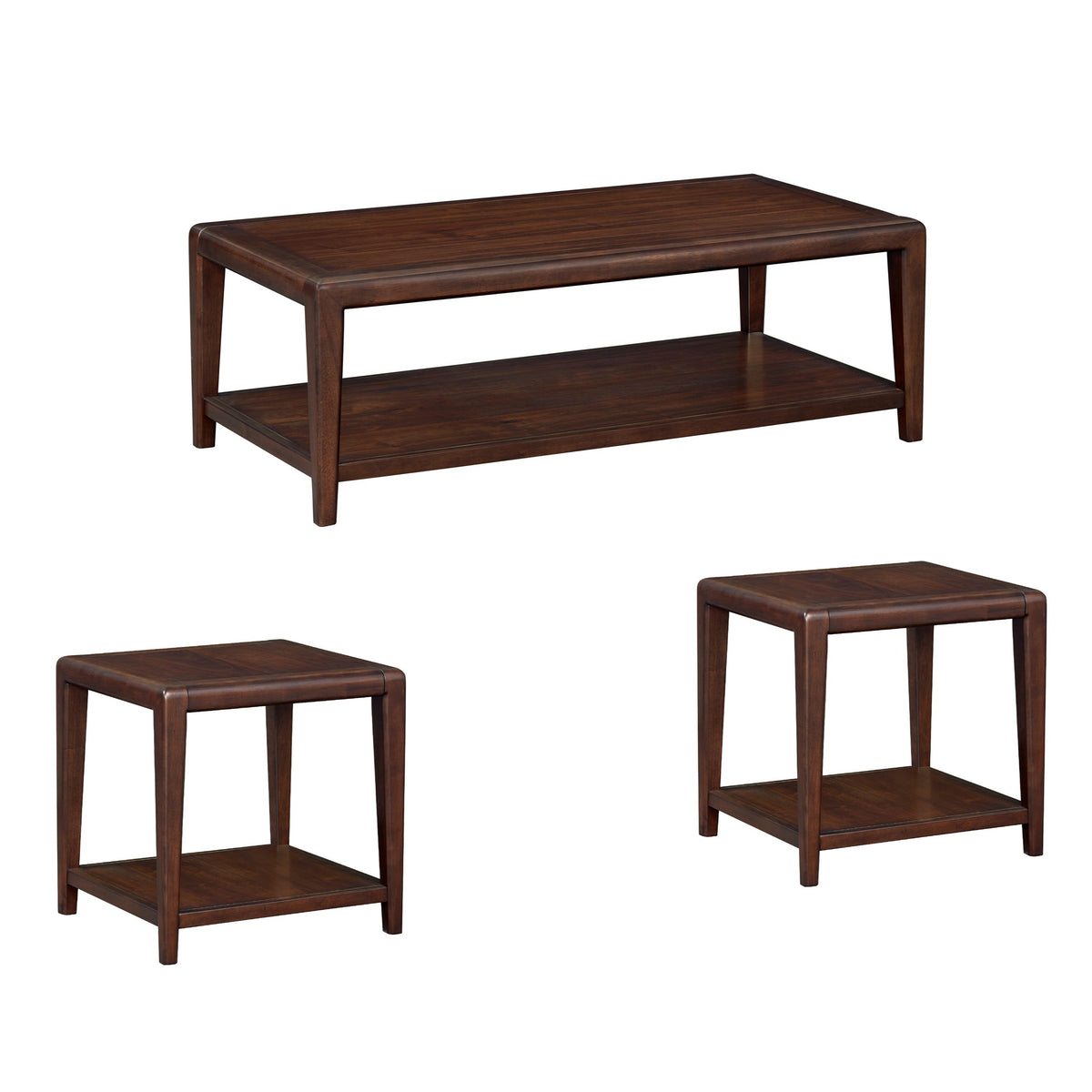 3PC Walnut Finish Coffee Table Set Coffee Table and 2 End Tables Bottom Shelf Modern Living Room Home Furniture