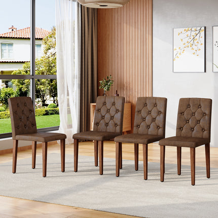 4-piece brown technology cloth dining chair: ergonomically designed with a buckle backrest,35 inches high, walnut metal legs, combining comfort and texture.Suitable for restaurants,banquet halls,etc.