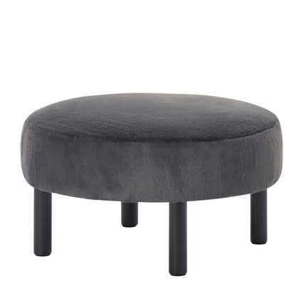 27.56' Round Ottoman, Faux Rabbit Fur Upholstered Footrest with Solid Wood Legs, Multifunctional Extra Seat for Home Office Living Room