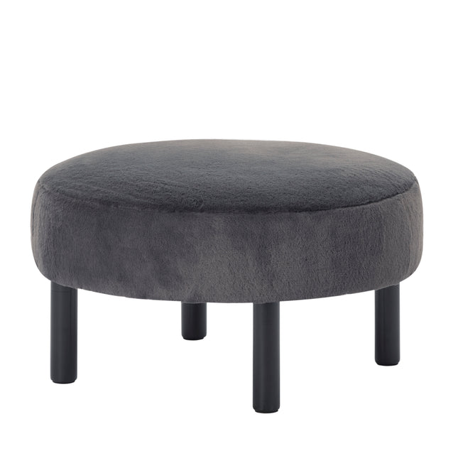27.56' Round Ottoman, Faux Rabbit Fur Upholstered Footrest with Solid Wood Legs, Multifunctional Extra Seat for Home Office Living Room