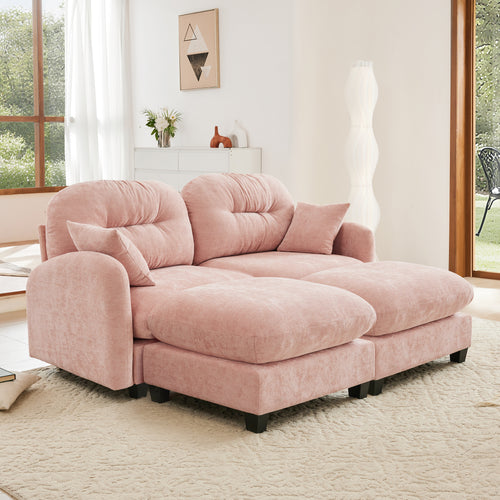 Cloud Sectional Couches,Premium Chenille Fabric Paired With Soft Throw Pillows,Quilted Pleated Design High-Density Foam Ergonomic Design Easy Install Elegant Armrests,Fits Bedrooms,Pink