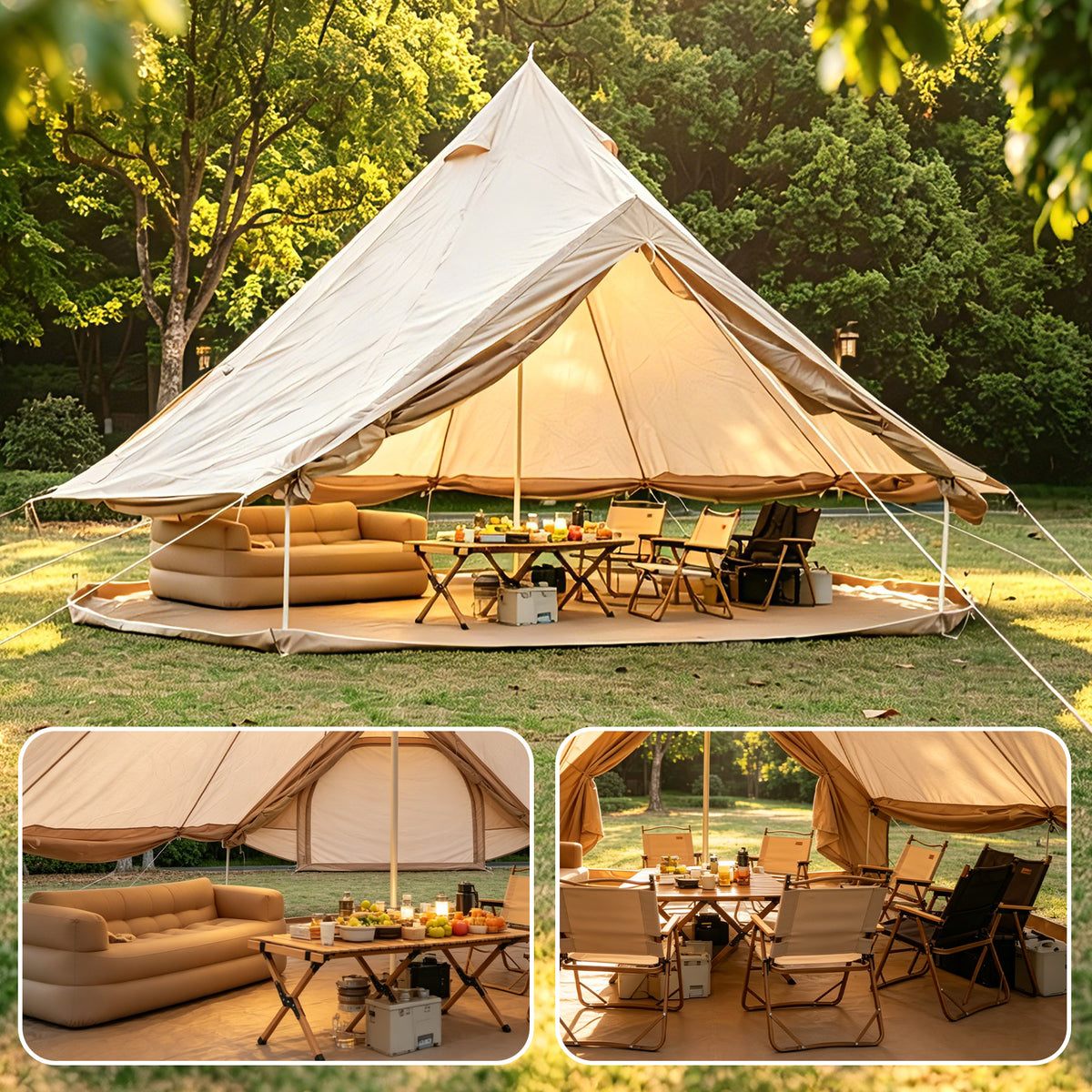 Oxford Bell Tent for Family Camping - Spacious 13.1ft Yurt with Stove Jack, Large Glamping Tents for 4-8 People, 4 Season Oxford Hot Tent Shelter Beige