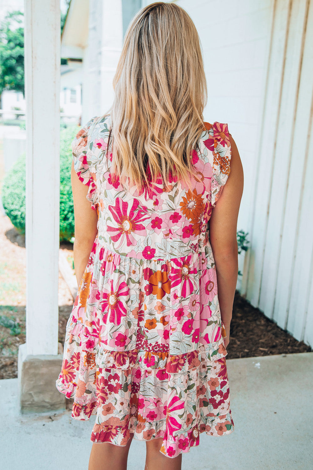 Floral Print Casual Ruffled Sleeveless Tiered Short Dress - Eloy Royal