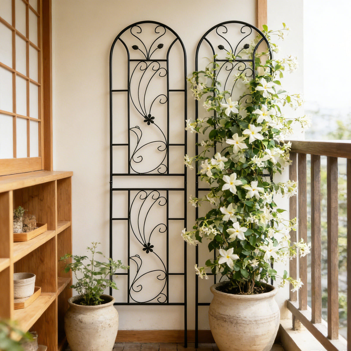 2 Pack Metal Garden Trellis 86.7' x 19.7' Rustproof Trellis for Climbing Plants Outdoor Flower Support Peacock Style Black