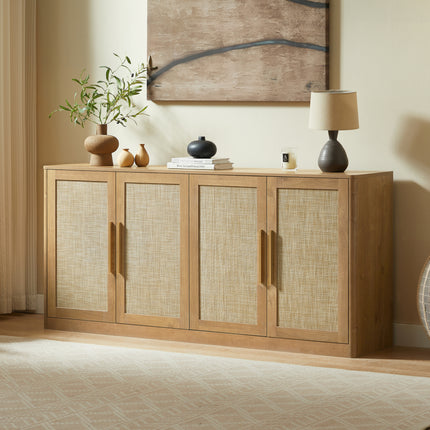 67 in Rattan 4-Door Buffet Cabinet with Boho Sideboard