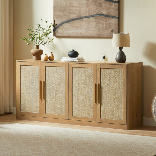 67 in Rattan 4-Door Buffet Cabinet with Boho Sideboard