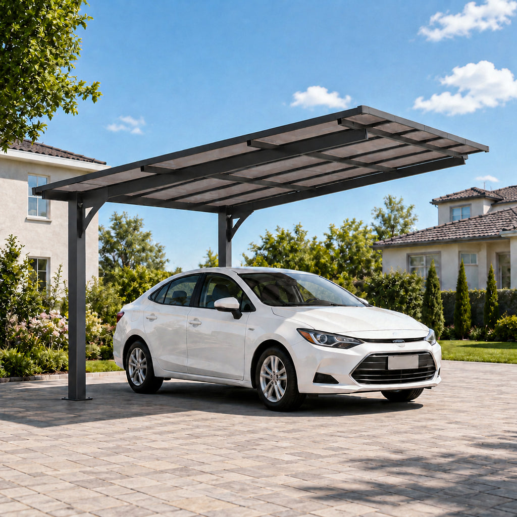 10x10FT PC Roof Carport , Galvanized Steel Frame Sloped Roof , Outdoor Car Motorcycle Patio Storage Awning for Backyard Home Use(9.92x8.6ft )