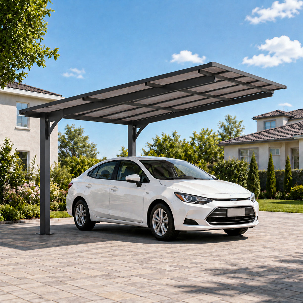 10x10FT PC Roof Carport , Galvanized Steel Frame Sloped Roof , Outdoor Car Motorcycle Patio Storage Awning for Backyard Home Use(9.92x8.6ft )