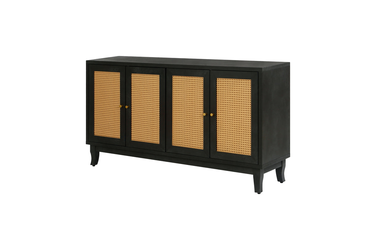 Kristoff Rattan Four-Door Sideboard, Dark Grey, 60 in