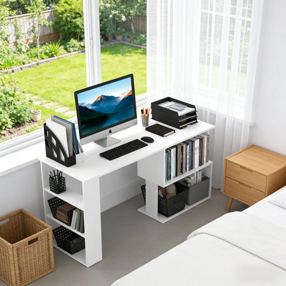 Writing Table Workstation,L Shaped Corner Computer Desk,360° Rotating Home Office Desk