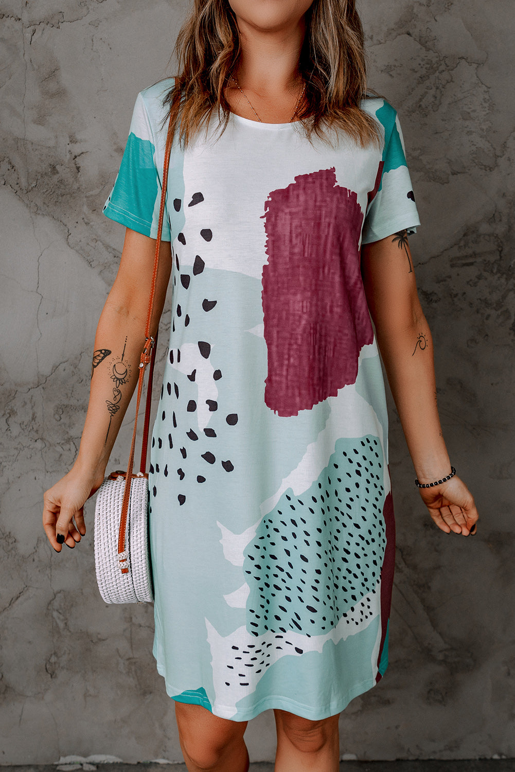 Tie Dye and Spotted Print Color Block Casual T Shirt Summer Dress - Eloy Royal