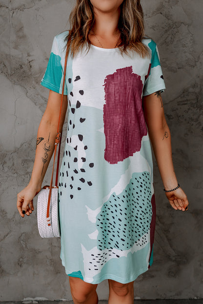 Tie Dye and Spotted Print Color Block Casual T Shirt Summer Dress - Eloy Royal