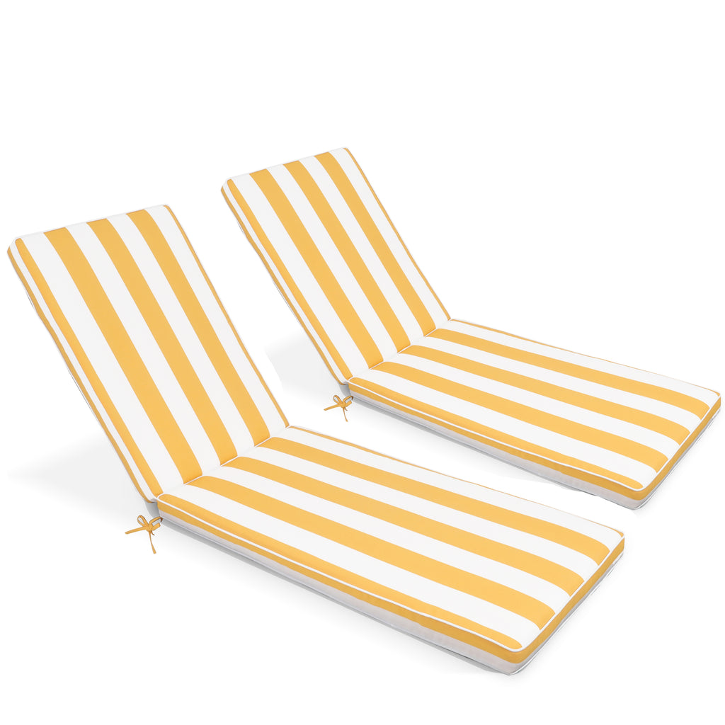 2PCS Set Outdoor Lounge Chair Cushion Replacement Patio Funiture Seat Cushion Chaise Lounge Cushion-Yellow/White