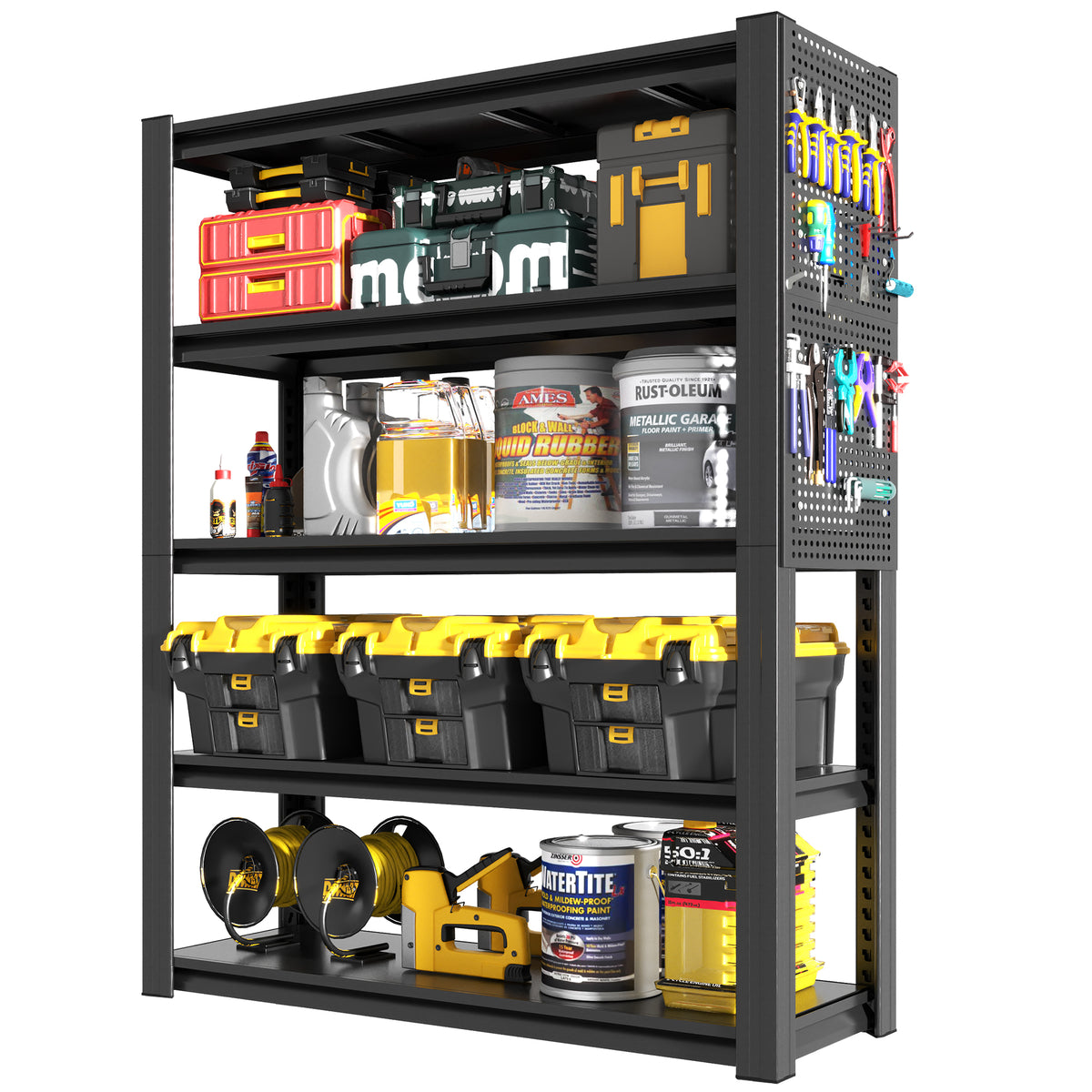 78'H 5-Tier Adjustable Heavy-Duty Storage Shelving with Pegboard, Industrial Metal Shelving Unit for Garages, Warehouses, Offices, Kitchens, Bedrooms – 18'D x 47.2'W x 78'H