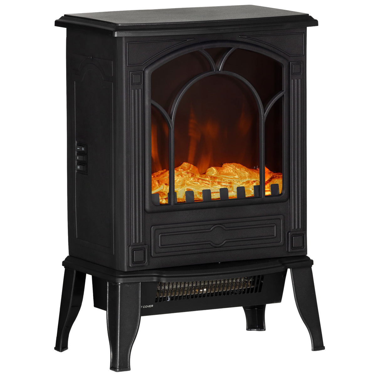 HOMCOM 22' Free Standing Electric Fireplace Stove, Fire Place Heater with Realistic Flame Effect, Overheat Safety Protection, 750W / 1500W, Black