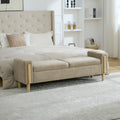 65.67' Wide Modern Upholstered  Storage Bench With Double Lids,  Chenille fabric Foot Stool With  Armrest, Bench Daybed With Rubberwood Legs For Living Room, Entryway, Dormitory, Bedroom,Greige