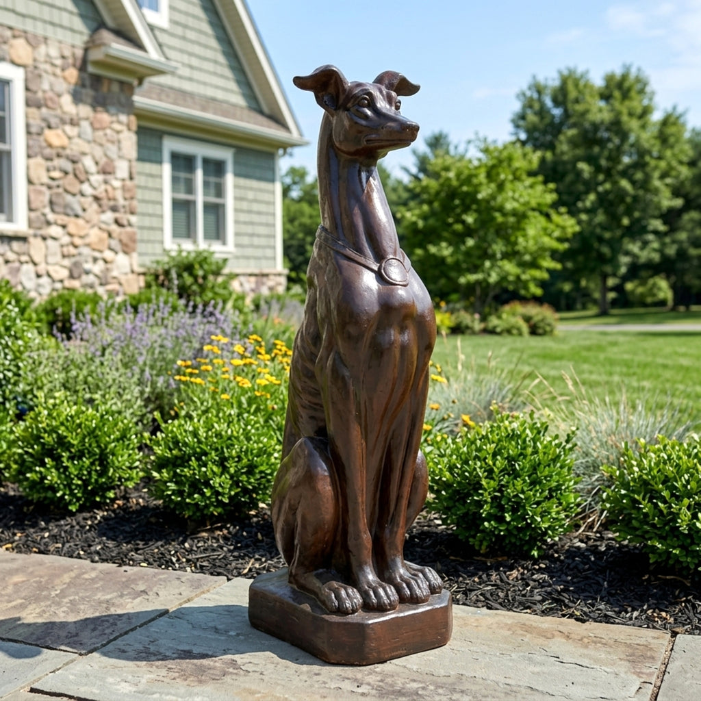 GREY HOUND DOG STATUE, Greyhound Dog Statue, Dark Brown, No Assembly Required