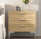 Night Stand 3 Drawer Nightstand Dressers for Bedroom Mid-Century Modern Couch Side End Table for Living Room Wood Bedside Table with Drawers&Polished Silver Legs,Light Walnut