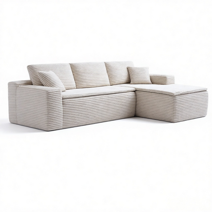 106.5' L-Shaped Corduroy Upholstered 3-Seat Lounge Sofa with Seat Cushion, Right Hand Facing