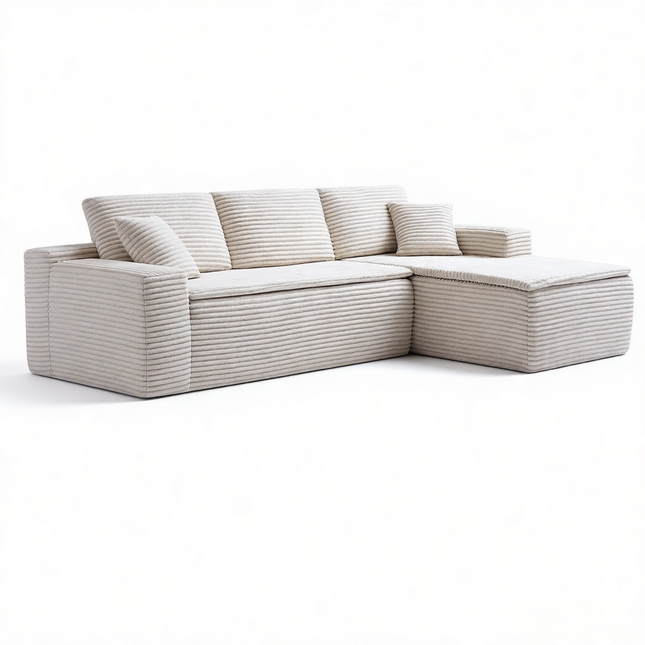 106.5' L-Shaped Corduroy Upholstered 3-Seat Lounge Sofa with Seat Cushion, Right Hand Facing