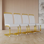 Modern Dining Chairs,PU Faux Leather High Back Upholstered Side Chair with C-shaped Tube. Plating Golden Metal Legs for Dining Room Kitchen Vanity Patio Club Guest Office Chair (Set of 4) (White+PU)
