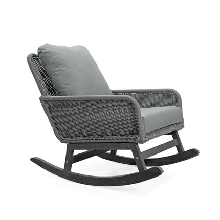 Contemporary Minimalist Gray Wicker Rocking Chair with Soft Polyester Cushions and Durable