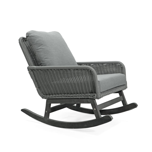 Contemporary Minimalist Gray Wicker Rocking Chair with Soft Polyester Cushions and Durable