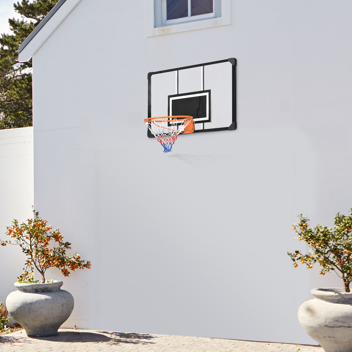 Soozier Wall Mounted Basketball Hoop with 45' x 29' Shatter Proof Backboard, Durable Rim and All-Weather Net for Indoor and Outdoor Use