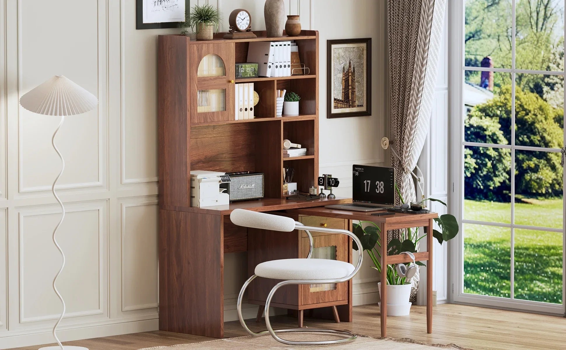 Computer Desk with 90 Degree Rotating Desktop, 43x70 Inch Office Desk with Storage Drawer and Cabinets, Gaming Desk with Shelves, Writing Desk for Study, Work Desk for Home (Old SKU:N733P279101D) - Eloy Royal