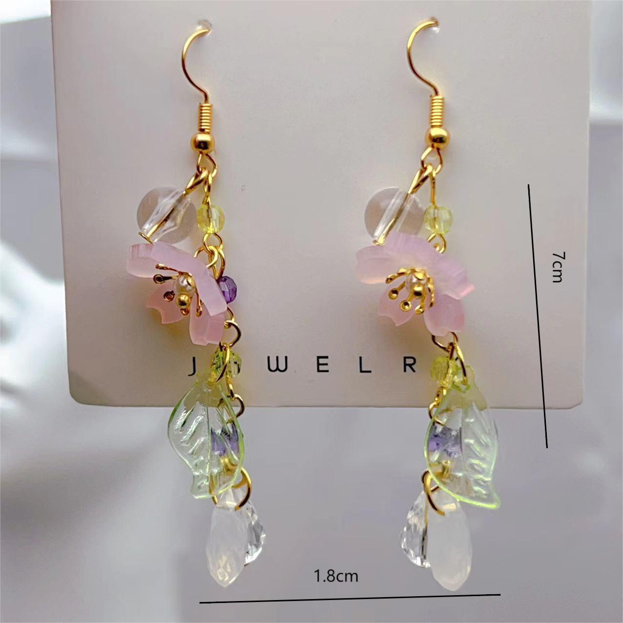 Long Cherry Blossom Leaves Resin Flowers Ear Hook