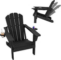Adjustable HDPE Adirondack Chair, Black, 3-Position Reclining ,Foldable, Cup & Phone Holders, All-Weather Outdoor