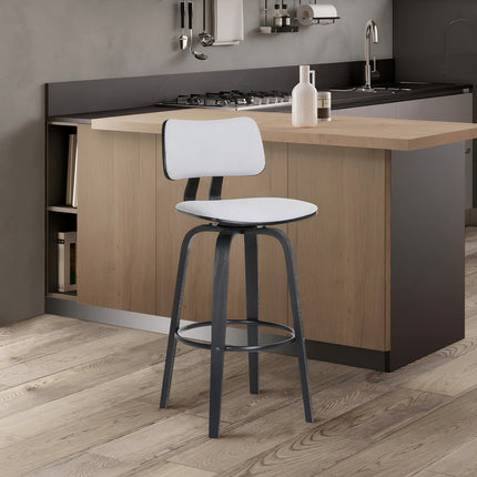 Ocopi 26' Swivel Black Wood Counter Stool in Light Gray Fabric with Black Metal