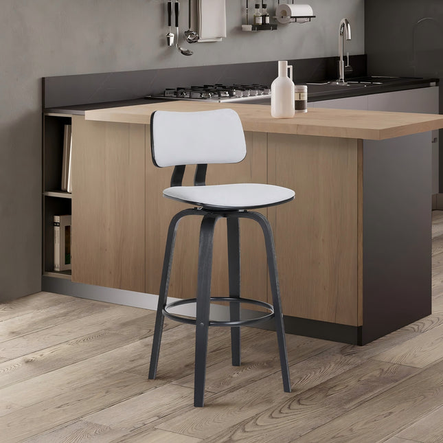 Ocopi 26' Swivel Black Wood Counter Stool in Light Gray Fabric with Black Metal