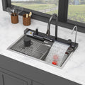 30' Kitchen Sink Waterfall Sink - 30 x 19 x 9 inch Multifunction Single Bowl 16 Gauge Stainless Steel Ledge Workstation Smart Top Mount Kitchen Sinks