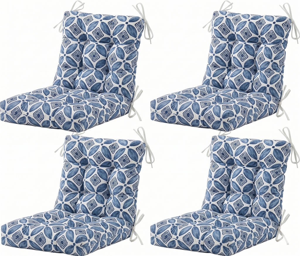Outdoor Chair Cushions Set of 8, 19 x 19 x 4 Inch Tufted Seat Cushions with Ties, Waterproof Patio Chair Pads for Dining Chairs, Garden & Outdoor Furniture- Blue