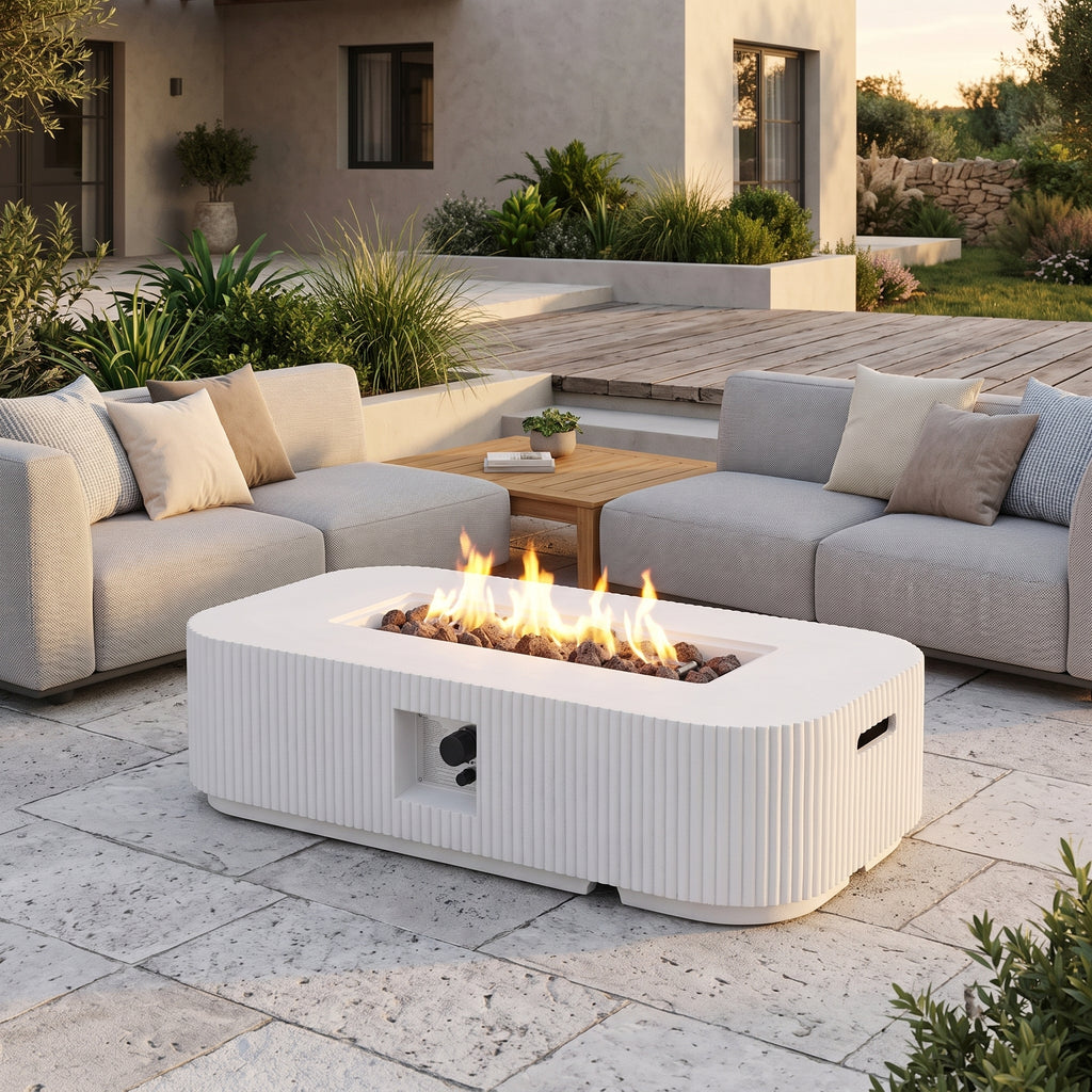 Outdoor 48.2' Rectangular MgO Fire Pit  White - 50,000 BTU (Tank Cover not Included)