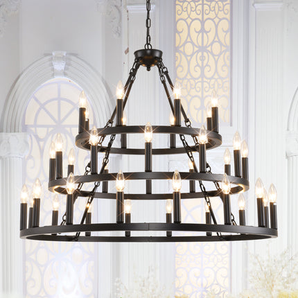 3 Tiers Wagon Wheel Chandelier Farmhouse 36-Light