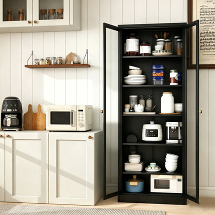 Metal Kitchen Pantry Cabinet - 72' Tall Storage with 5 Adjustable Shelves, Black Freestanding Cabinet for Kitchen/Pantry/Bathroom