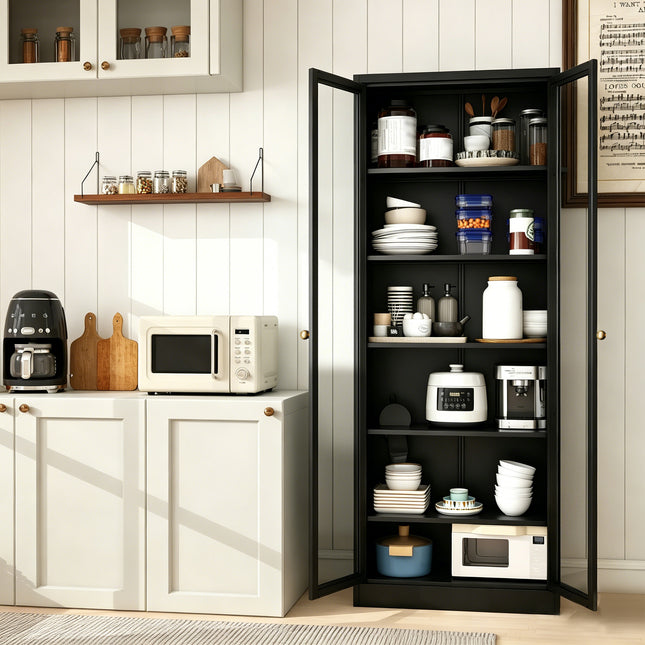 Metal Kitchen Pantry Cabinet - 72' Tall Storage with 5 Adjustable Shelves, Black Freestanding Cabinet for Kitchen/Pantry/Bathroom