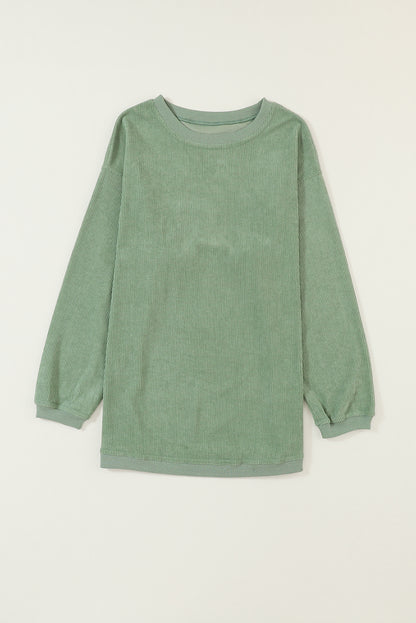 Grass Green Crinkle Rib Drop Shoulder Oversized Sweatshirt