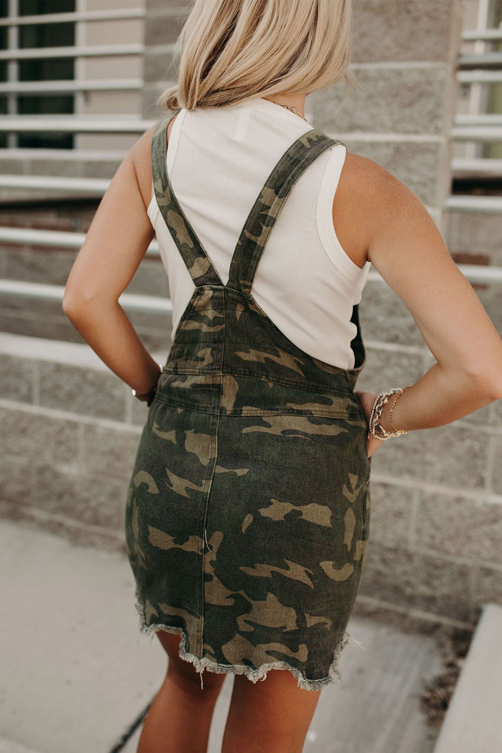 Green Camo Raw Hem Short Overall Dress - Eloy Royal