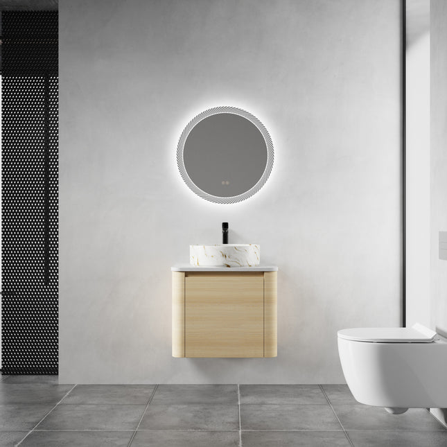 24 in in Wall-Mounted Bathroom Vanity With Ceramic Art Sink & 1-Soft-Close