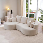 106 in. 2 - Piece Fabric Cloud Curved Sectional Corduroy Sofa with Chaise For Living Room Bedroom Apartment - Gray