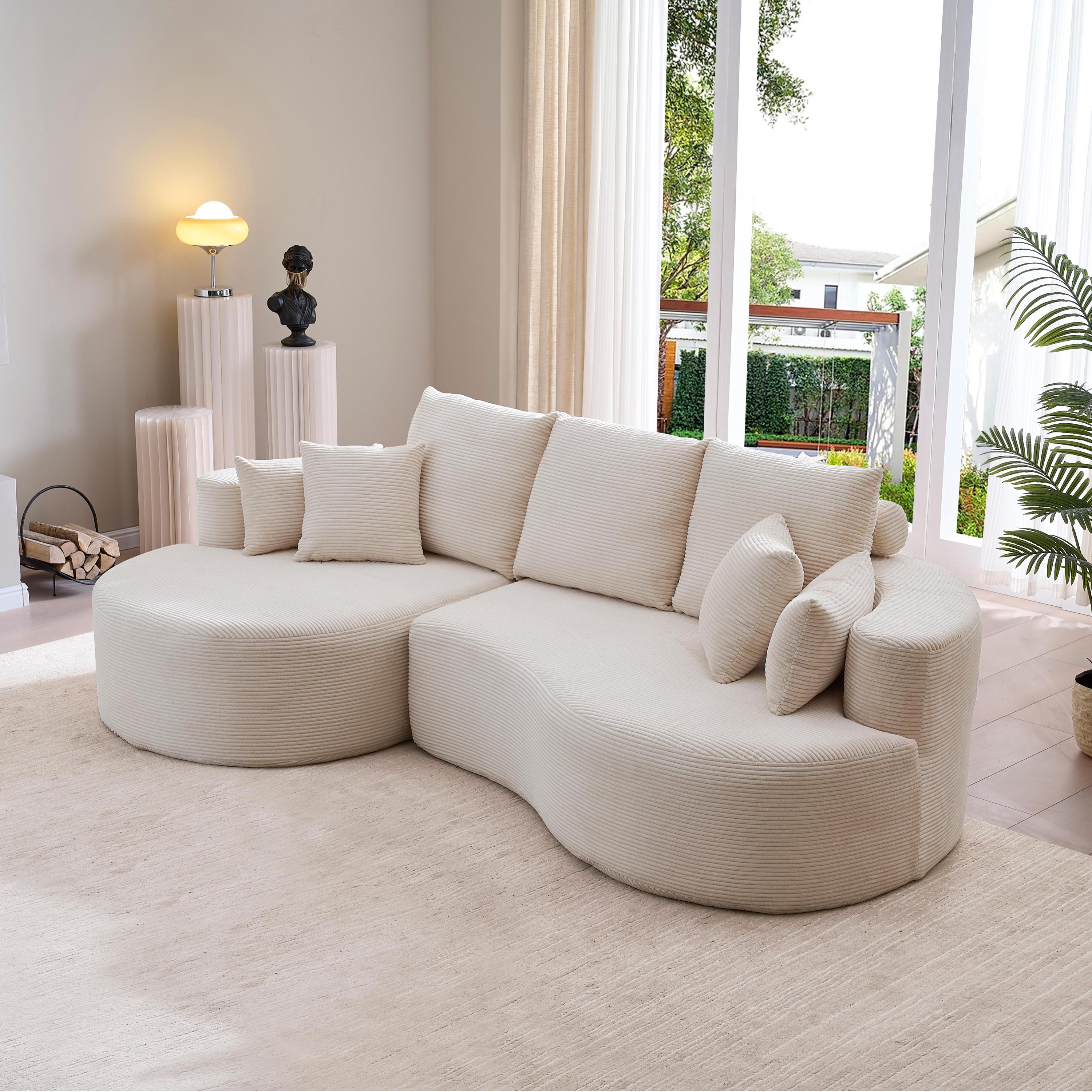 106 in. 2 - Piece Fabric Cloud Curved Sectional Corduroy Sofa with Chaise For Living Room Bedroom Apartment - Gray