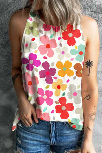 White Vibrant Floral Print Summer Tank Top - Eloy Royal