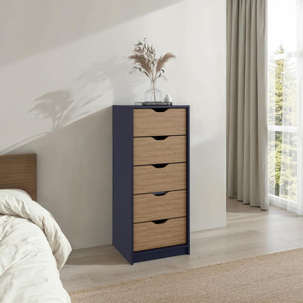 Basilea 42' Tall Narrow Dresser with 5 Pull-Out Drawers, Compact Storage Solution for Bedroom, Living Room, or Hallway,