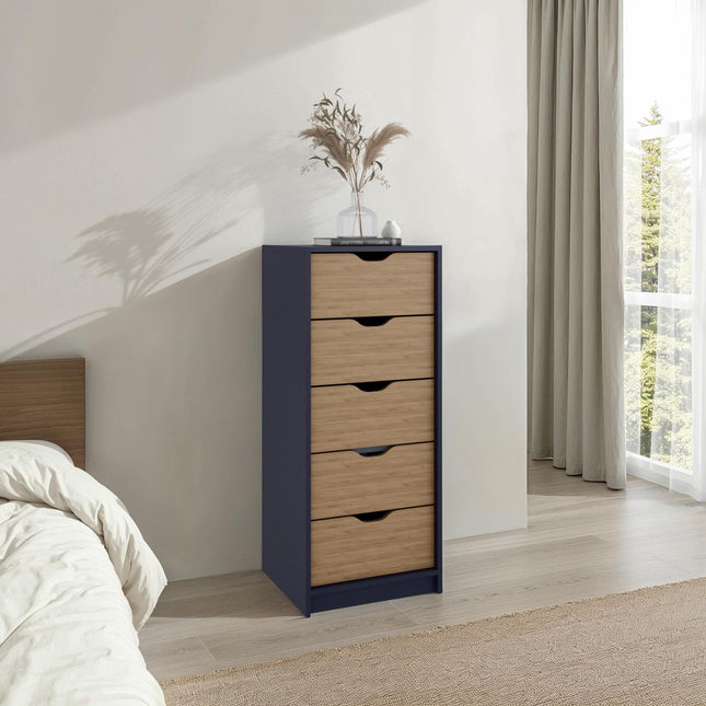Basilea 42' Tall Narrow Dresser with 5 Pull-Out Drawers, Compact Storage Solution for Bedroom, Living Room, or Hallway,