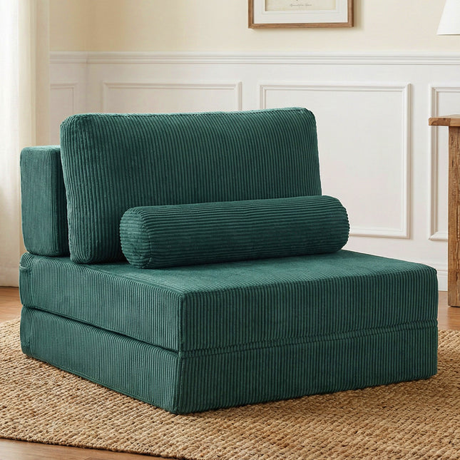 Foldable Castle Sofa Modular PlayCouchfor Living Room & Bedroom Instant Expansion Comfortable &Creative Design Furniture Seater with One Middle Seat,Green.