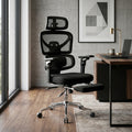 Ergonomic Home Office Desk Chair with Massage Lumbar Support,4D Headrest & 5D Armrests, Adjustable Back High and Seat Depth(Black)